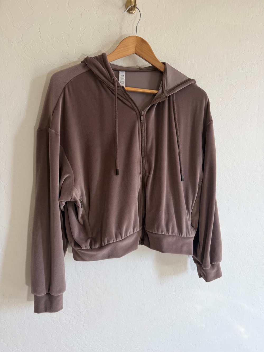 Alo Yoga Velour Full Zip Cropped Hoodie Brown Mauve Size S Oversized